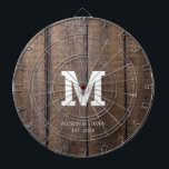 Cible De Fléchettes Rustique Brown Faux Wood Famille Monogramme Custom<br><div class="desc">Un jeu de fléchettes est toujours amusant pour les amis et la famille. Cette Cible de flechettes Customisée Rustique Brown Faux Wood Family Monogram est conçue avec une grande initiale blanche en gras au centre. Il est personnalisé avec ses prénoms et ses prénoms et établi année en petites lettres simples...</div>