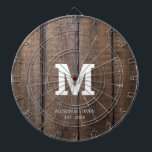 Cible De Fléchettes Rustique Brown Faux Wood Famille Monogramme Custom<br><div class="desc">Un jeu de fléchettes est toujours amusant pour les amis et la famille. Cette Cible de flechettes Customisée Rustique Brown Faux Wood Family Monogram est conçue avec une grande initiale blanche en gras au centre. Il est personnalisé avec ses prénoms et ses prénoms et établi année en petites lettres simples...</div>