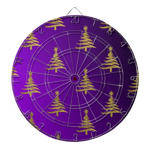 Cible De Fléchettes Sapins de Noël Or sur Violet (Devant)
