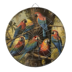 Cible De Fléchettes Scène botanique vintage de perroquets colorés dans