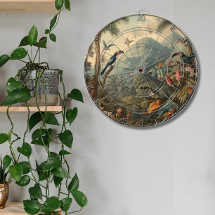 Cible De Fléchettes Scène botanique vintage de perroquets et de fleurs