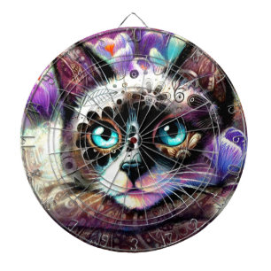 Cible De Fléchettes Siamese Kitty Chat Crocus Floral Violet Turquoise