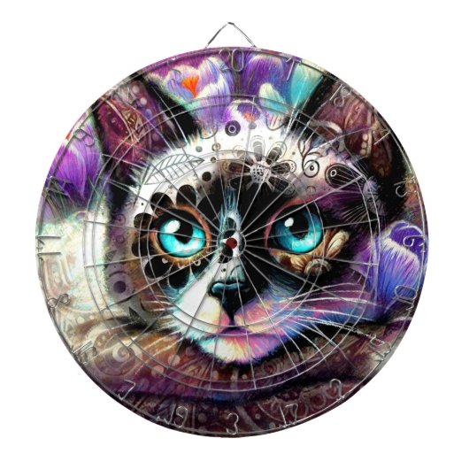 Cible De Fléchettes Siamese Kitty Chat Crocus Floral Violet Turquoise (Devant)