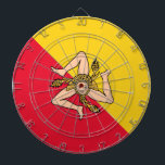 Cible De Fléchettes Sicilia<br><div class="desc">Symbole trinacrien de Sicile (avec ailes et oreilles de cornes,  design des années 1940,  basé sur l'emblème trouvé sur les pièces frappées à Syracuse dans la période hellénistique). Image attribuée à RootOfAllLight.</div>