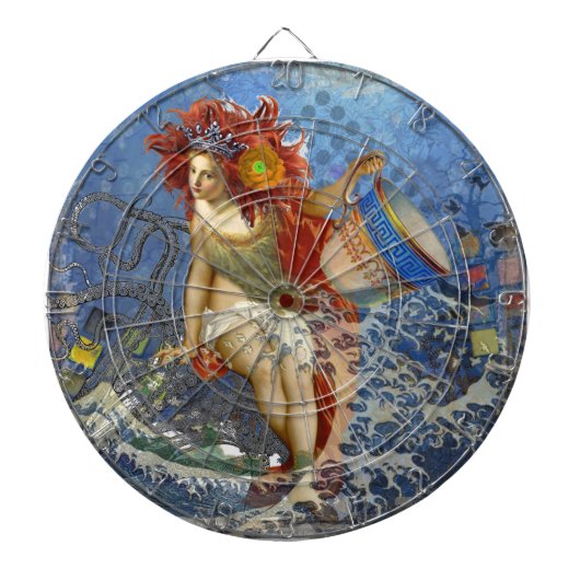 Cible De Fléchettes Sirène du Verseau Art Gothique Bleu (Devant)