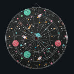 Cible De Fléchettes Space Rocket Ships et Stars<br><div class="desc">Planètes d'astronomie,  comètes et étoiles en noir avec des fusées</div>