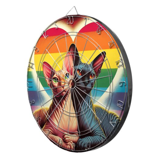 Cible De Fléchettes Sphynx Chats Dartboard LGBTQ Drapeau Amour Coeurs  (Devant droit)