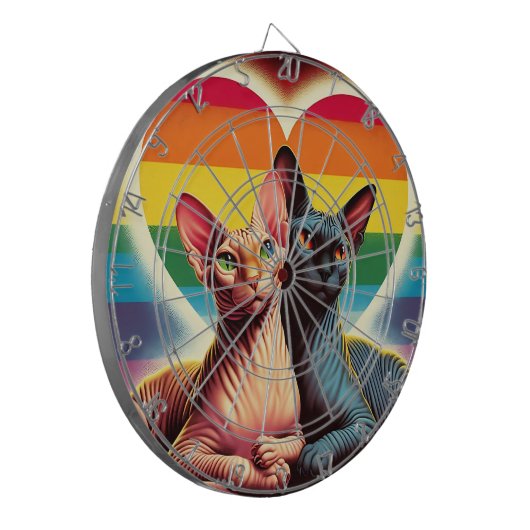 Cible De Fléchettes Sphynx Chats Dartboard LGBTQ Drapeau Amour Coeurs  (Devant gauche)
