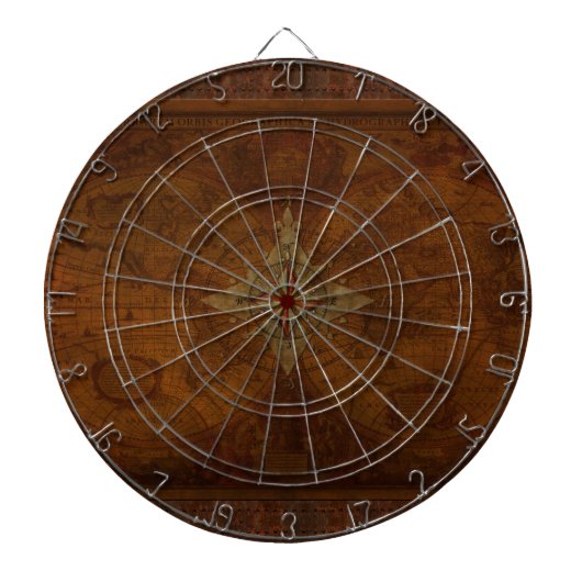 Cible De Fléchettes Steampunk Vieux Monde Carte & Compass Rose Design (Devant)