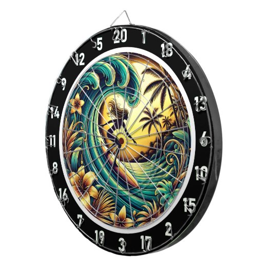 Cible De Fléchettes Sunset Surfer Wave Ocean Art (Devant droit)