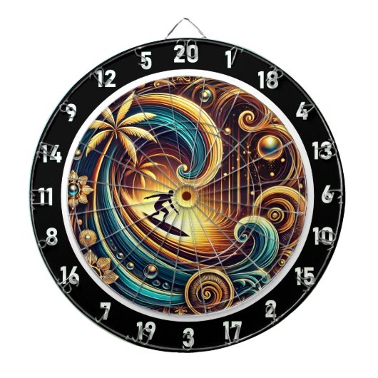 Cible De Fléchettes Surfer Abstrait sur vague avec coucher de soleil (Devant)