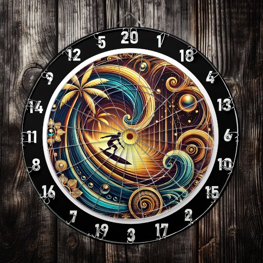 Cible De Fléchettes Surfer Abstrait sur vague avec coucher de soleil