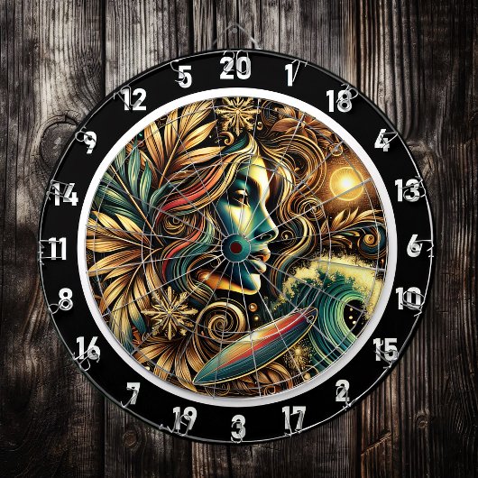 Cible De Fléchettes Surfer avec Golden Glow Sunset Art