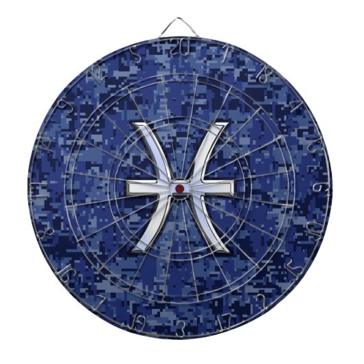 Cible De Fléchettes Symbole Zodiaque Pisces sur Camo numérique bleu ma (Devant)