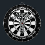Cible De Fléchettes Table Celtique Caduceus Dartboard avec texte perso<br><div class="desc">Double caducée de serpent. Image inspirée du design de noeud celtique. Icône vectorielle avec couleurs personnalisées. Facile à customiser les couleurs du tableau de bord. Deux zones de texte personnalisées.</div>