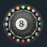 Cible De Fléchettes Tableau de bord à 8 billes multi-cibles à 20 nombr<br><div class="desc">Une piscine et un billard à thème fléchettes. Dispose d'un billard cool, triangle et bâtons de repère central. Il a également un périmètre de 20 billes de comptage pour de petites cibles supplémentaires pour plus de défis. Parfait pour les jeux de fléchettes traditionnels, les nouveaux, ou comme un exposé cool....</div>