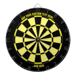 Cible De Fléchettes Tableau noir et jaune avec texte personnalisé