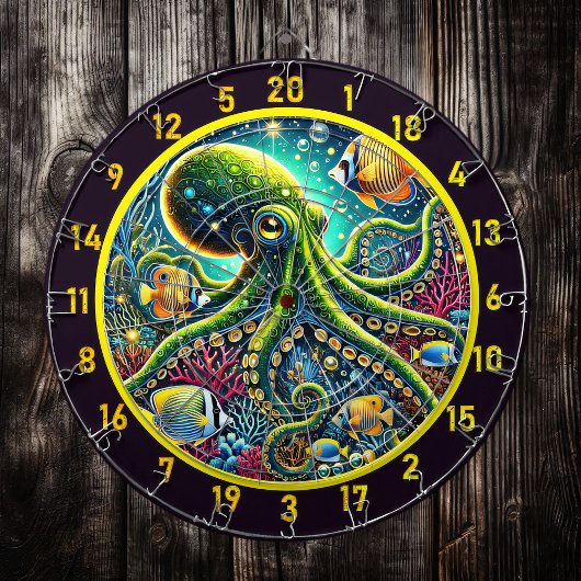 Cible De Fléchettes Tableau noir octopus des récifs radiants