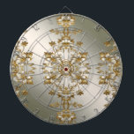 Cible De Fléchettes Tableau noir orné or floral blanc<br><div class="desc">Beau tableau noir blanc fleuri or orné</div>