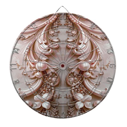 Cible De Fléchettes Tableau Orné de Perles et de Fleurs Roses (Devant)