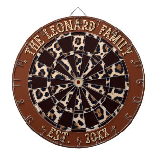 Cible De Fléchettes Taches de léopard cool, bordure marron, texte beig