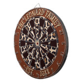 Cible De Fléchettes Taches de léopard cool, bordure marron, texte beig (Devant droit)