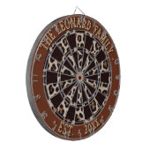 Cible De Fléchettes Taches de léopard cool, bordure marron, texte beig (Devant gauche)