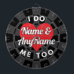 Cible De Fléchettes Texte de mariage personnalisé Blanc Noir Charbon C<br><div class="desc">Texte personnalisé I Do Me Too Mariage Texte blanc Noms modifiables avec Coeur rouge sur Tableau noir et couleur Charbon. Personnalisez-vous pour une fête mariage pour vous souvenir et chérir comme un souvenir amoureux!</div>
