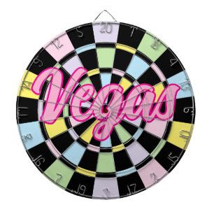 Cible De Fléchettes Texte Rose de Vegas sur Fond Noir et Couleurs Past
