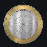 Cible De Fléchettes Texture métallique minimaliste d'argent et d'or<br><div class="desc">Elégante texture argentée métallique,  look aluminium brossé avec accents de bordure dorée - typographie personnalisable en noir. Design minimaliste simple et moderne,  élégant.</div>