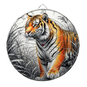 Cible De Fléchettes Tiger Art Color Partiel noir blanc dessin