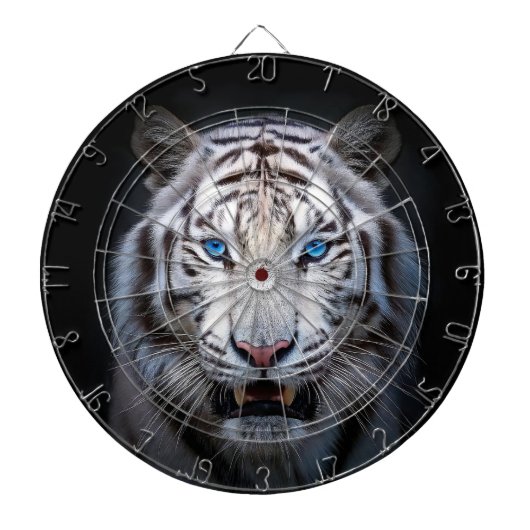 Cible De Fléchettes Tigre Blanc Yeux Bleus (Devant)
