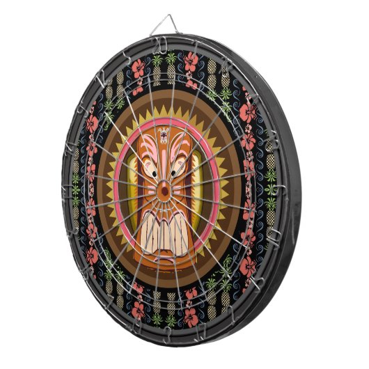 Cible De Fléchettes Tiki Masque Hibiscus Motif Dartboard avec fléchett (Devant droit)