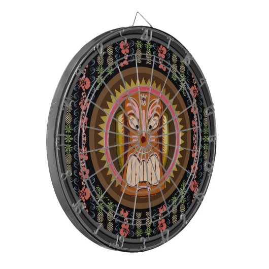 Cible De Fléchettes Tiki Masque Hibiscus Motif Dartboard avec fléchett (Devant gauche)