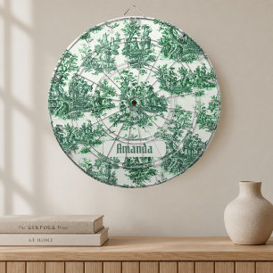 Cible De Fléchettes Toile de Jouy verte florale vintage monogramme