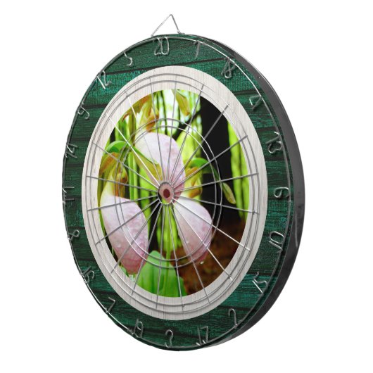 Cible De Fléchettes Tonte Rustique en bois rose Lady Slipper Orchidée  (Devant droit)