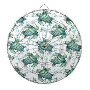 Cible De Fléchettes tortue de mer aquarelle verte motif bleu animal