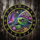 Cible De Fléchettes Tortue rustique et papillon Art cosmique