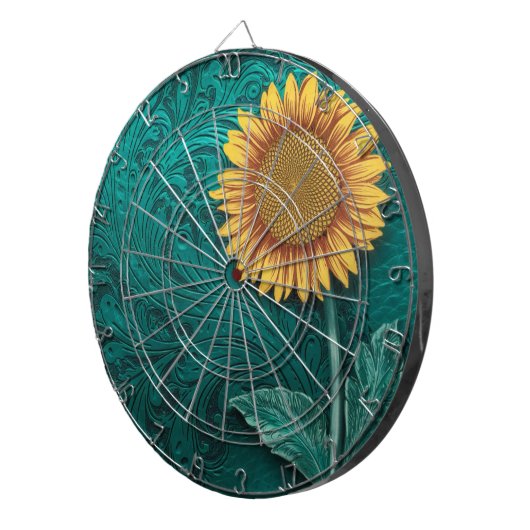 Cible De Fléchettes Tournesol jaune en cuir turquoise (Devant droit)