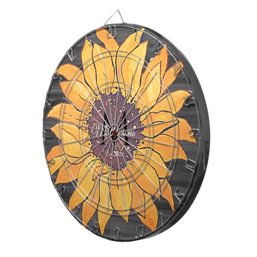 Cible De Fléchettes Tournesol rustique gris et jaune (Devant droit)