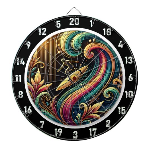 Cible De Fléchettes Tropical Surfer Sunset Wave Art Piece (Devant)