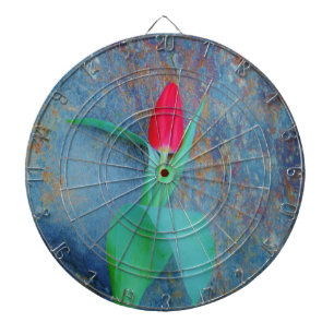 Cible De Fléchettes Tulipe rouge sur ardoise gris bleu