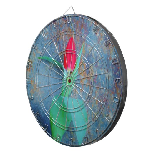 Cible De Fléchettes Tulipe rouge sur ardoise gris bleu (Devant droit)