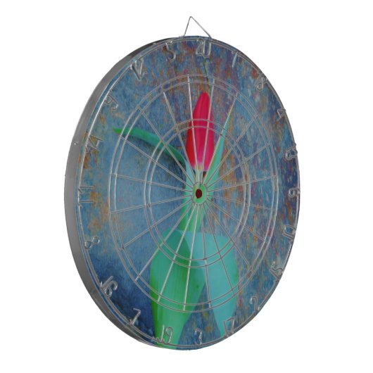 Cible De Fléchettes Tulipe rouge sur ardoise gris bleu (Devant gauche)