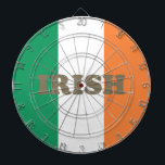 Cible De Fléchettes Typographie sépia moderne irlandaise et drapeau tr<br><div class="desc">Typographie sépia moderne irlandaise et Cible de flechettes drapeau tricolore. Idéal pour les jeux de fête de la Saint Patrick. Montrez votre fierté irlandaise avec cette Cible de flechettes patriotique du drapeau tricolore. Couleurs vert, blanc et orange. Idéal pour la décoration des pubs et des bars. Consultez le reste de...</div>