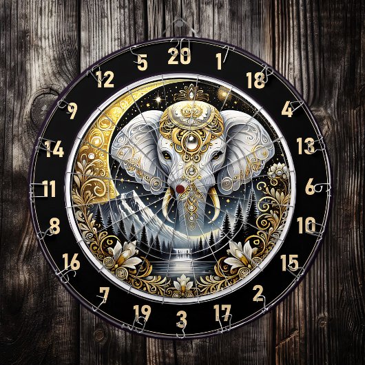 Cible De Fléchettes Un Éléphant Blanc Brille Sous La Lune D'Or
