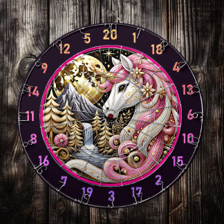Cible De Fléchettes Unicorne Rose Sous Lune D'Or