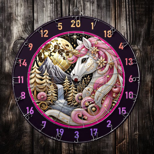 Cible De Fléchettes Unicorne Rose Sous Lune D'Or