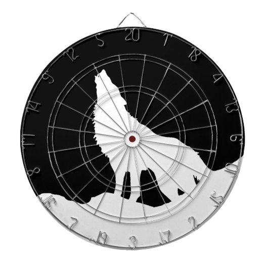 Cible De Fléchettes Unique Noir & Blanc Pop Art Wolf Silhouette (Devant)