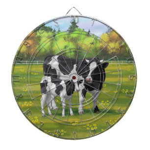 Cible De Fléchettes Vache Holstein et veau mignon en pâturage d'été